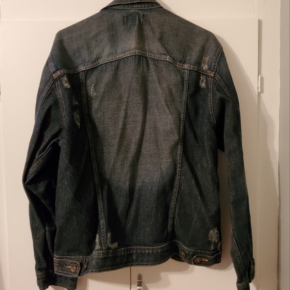 Men's Roebuck & Co Distressed Dark Wash Denim Jacket - Picture 5 of 7
